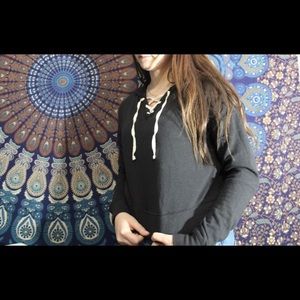 Black lace up crop hoodie